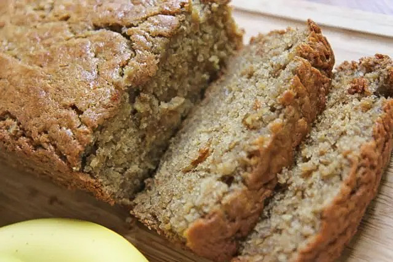 close up of slices of moist banana bread