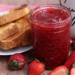 a jar of strawberry jam made without pectin