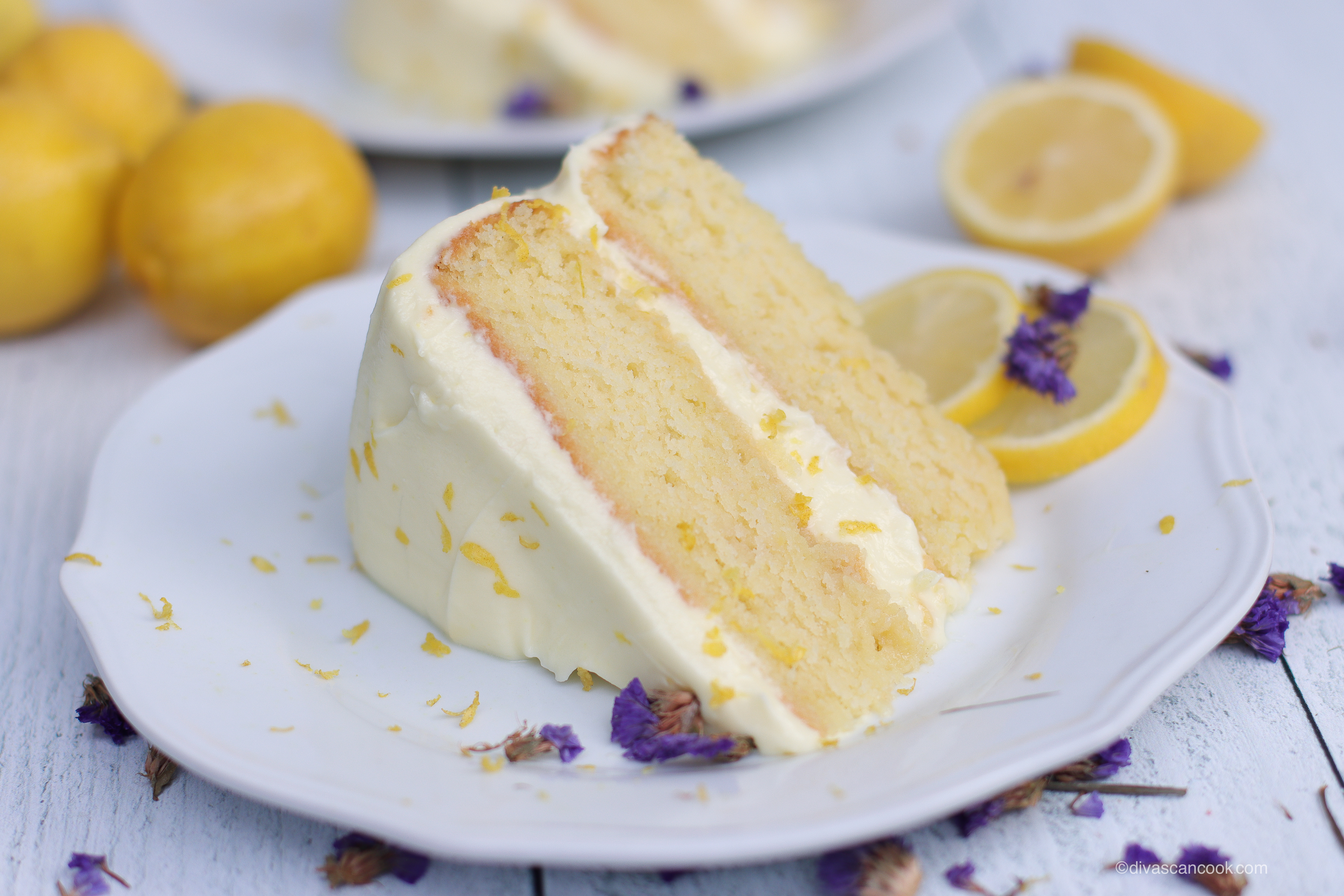 Fresh lemon cake recipe on a plate