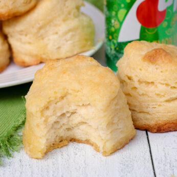close up of the flaky layers of golden, buttery 7-Up biscuits