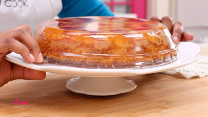 Removing pineapple upside down cake from pan