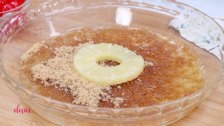 Making the Pineapple upside-down topping